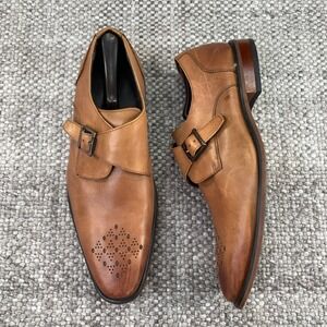 La Milano Monk Strap Shoes Men 12 Tan Leather Perforated Toe A11231